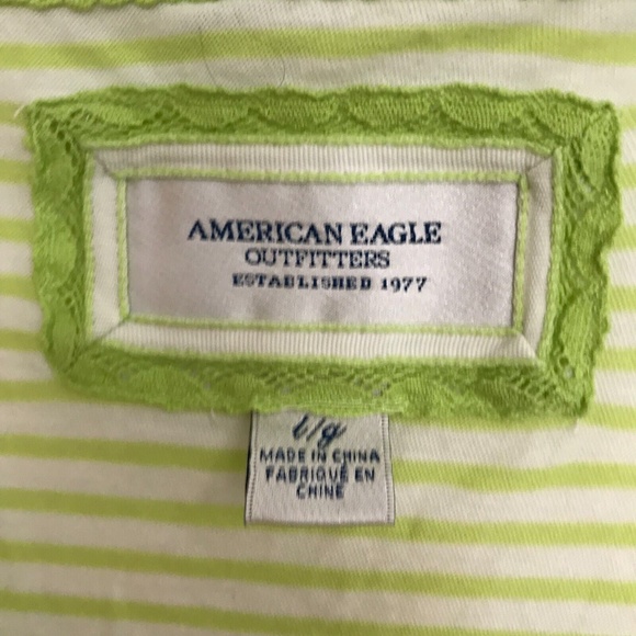 American Eagle Women's Knit Top Lime Green White Stripe Top Large Pull Over - Picture 3 of 11